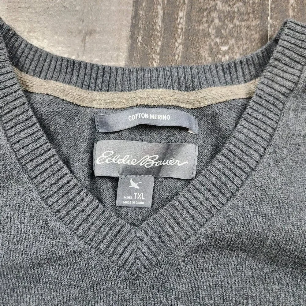 Mens‎ Eddie Bauer size XLT Merino Cotton Vneck Long Sleeve Pullover Sweater